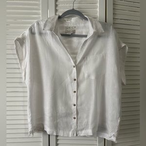 Rachel Zoe 100% linen short sleeve camp shirt Size Large White